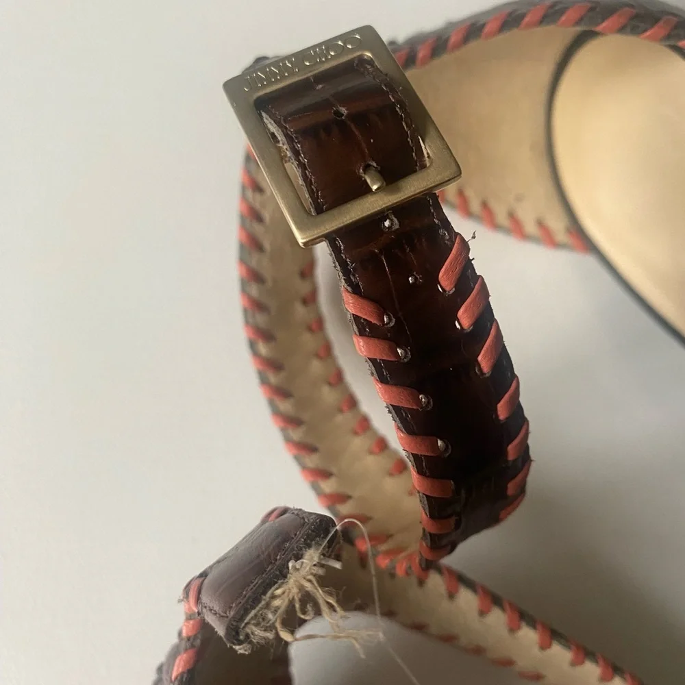 Jimmy Choo leather patchwork leather platform sandals with defect. New sz 37.5 - Picture 9 of 10